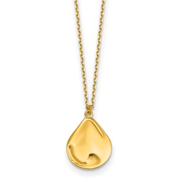 Herco 14K Polished Solid Wavy Teardrop Disc 16 Inch with 2 Inch Extension Necklace