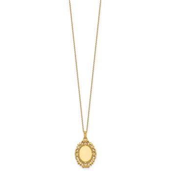 Herco 14K Polished Solid Oval Mirror with Fancy Bezel 16 Inch with 1.75 Inch Extension Necklace — alternate view