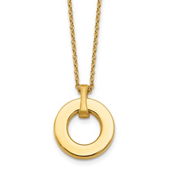 Herco 14K Polished and Brushed Circle Pendant 17 Inch Necklace