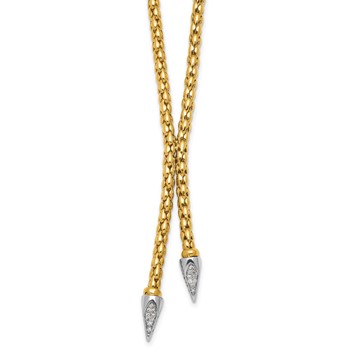 Herco 14K Two-tone Polished Diamond Arrow Drop Popcorn 16.5 Inch Necklace