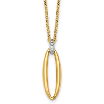 Herco 14K Two-tone Polished Diamond Oval Drop 16 Inch with 2 Inch Extension Necklace