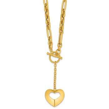Herco 14K Polished and Beaded Mixed Link Heart Drop Toggle 18.25 Inch Necklace — alternate view
