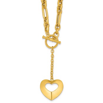 Herco 14K Polished and Beaded Mixed Link Heart Drop Toggle 18.25 Inch Necklace