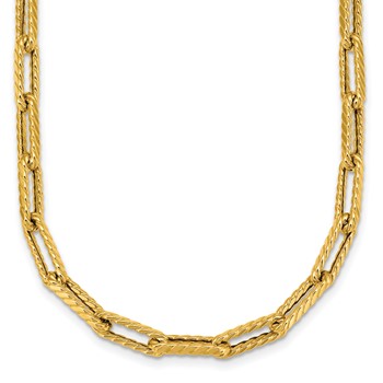 Herco 14K Polished Twist Texture Paperclip Link Chain 24 Inch Necklace