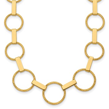 Herco 14K Polished and Diamond-cut Graduated Circle 17 Inch with 2 Inch Extension Necklace