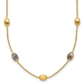 Herco 14K Brushed and Rutilated Quartz Ovals Station 18 Inch Necklace