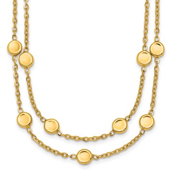 Herco 14K Polished Double Strand Round Disc 17 Inch Station Necklace