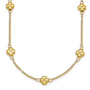 Herco 14K Polished Puffed Clover Station 18 Inch Cable Necklace