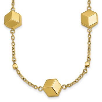 Herco 14K Polished Cube Station 16 Inch with 2 Inch Extension Cable Necklace