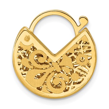 Herco 14K Polished and Textured Fleur De Lis Circle Lock Pendant / Clasp