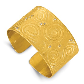 Herco 14K Textured Diamond Solid Circle Pattern Cuff Bangle