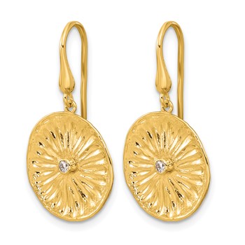 Herco 14K Polished and Textured Diamond Flower Shephard Hook Dangle Earrings — alternate view