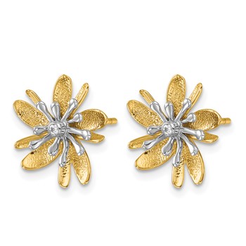 Herco 14K Two-tone Polished and Textured Diamond Flower Post Earrings — alternate view