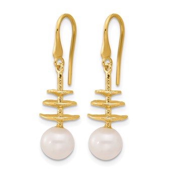 Herco 14K Polished and Textured Freshwater Cultured Pearls and Three Disc Shephard Hook Dangle Earrings — alternate view
