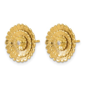 Herco 14K Polished and Textured Diamond Layered Flower Post Earrings — alternate view
