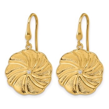 Herco 14K Polished and Textured Diamond Swirl Circle Shephard Hook Dangle Earrings — alternate view
