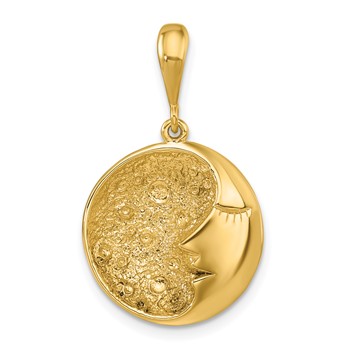 Herco 14K Polished and Textured Round Moon and Face Pendant