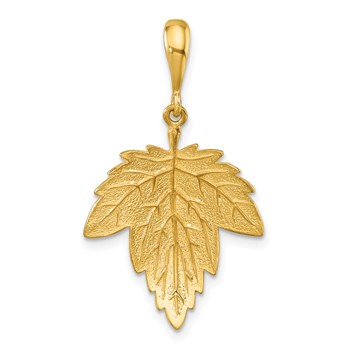 Herco 14K Polished and Textured Maple Leaf Pendant
