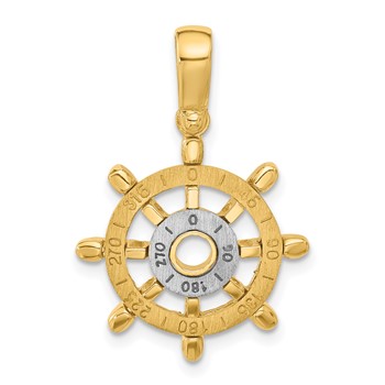 Herco 14K Two-tone Polished Brushed and Textured Nautical Wheel Pendant