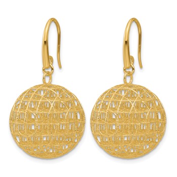 Herco 14K Polished Brushed and Textured Wire Wrapped Circle Shephard Hook Dangle Earrings — alternate view