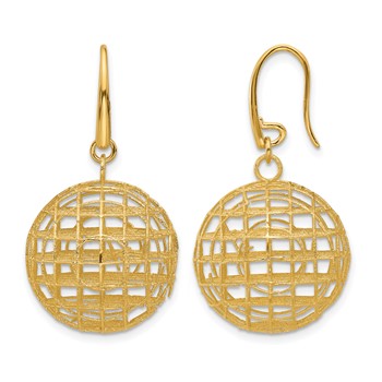 Herco 14K Polished Brushed and Textured Wire Wrapped Circle Shephard Hook Dangle Earrings