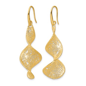 Herco 14K Polished Brushed and Textured Fancy Swirl Shephard Hook Dangle Earrings — alternate view