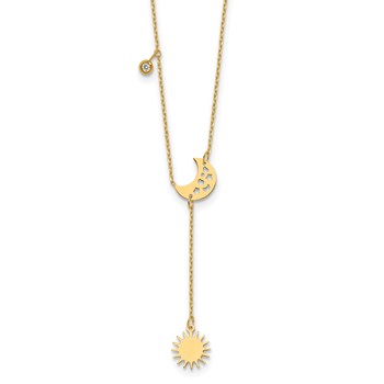 Herco 14K Polished Sun and Moon Y-Drop with Diamond Accent 16in with 2in Extension Necklace
