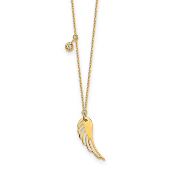 Herco 14K Polished Wing with Diamond Accent 16 Inch with 2 Inch Extension Necklace