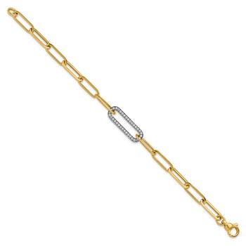 Herco 14K Two-tone Polished Diamond Paper Clip Link 7.5 inch Bracelet — alternate view
