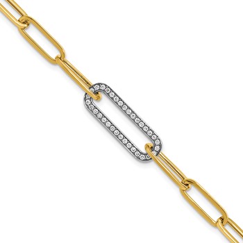 Herco 14K Two-tone Polished Diamond Paper Clip Link 7.5 inch Bracelet