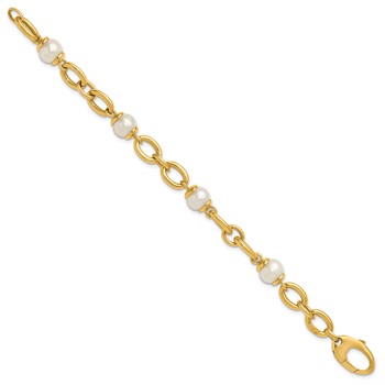 Herco 14K Polished Freshwater Cultured Pearl Fancy Link 7.75 inch Bracelet — alternate view