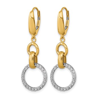 Herco 14K Two-tone Polished and Brushed Diamond Circle Leverback Dangle Earrings — alternate view