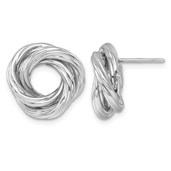 Herco 14K White Gold Rhodium-plated Polished and Textured Triple Circle Intertwined Post Earrings