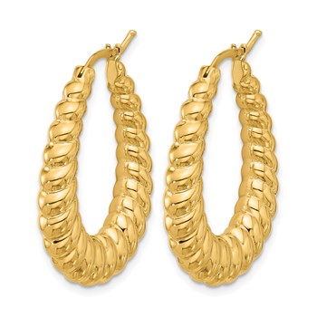 Herco 14K Polished and Grooved Graduated Oval Hoop Earrings — alternate view