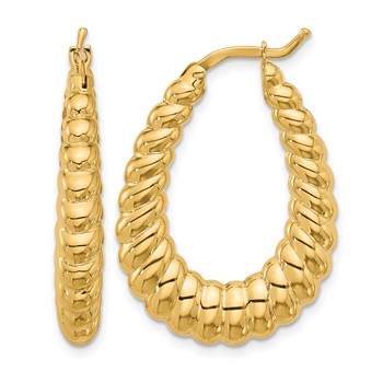 Herco 14K Polished and Grooved Graduated Oval Hoop Earrings