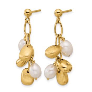 Herco 14K Polished and Brushed Fancy Freshwater Cultured Pearl Post Dangle Earrings — alternate view