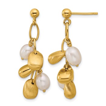 Herco 14K Polished and Brushed Fancy Freshwater Cultured Pearl Post Dangle Earrings