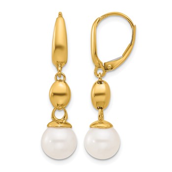Herco 14K Polished Freshwater Cultured Pearl and Bead Leverback Dangle Earrings