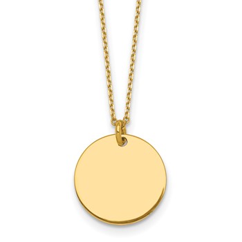 Herco 14K Polished Disc Pendant 16 inch with 2 in ext. Necklace