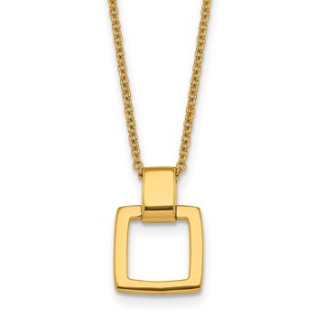 Herco 14K Polished Square Pendant 16 Inch with 2 Inch Extension Necklace