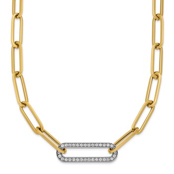 Herco 14K Two-tone Polished Diamond Paper Clip Link 17.75in Necklace