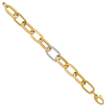 Herco 14K Two-tone Polished Diamond Oval Link 8 inch Bracelet — alternate view