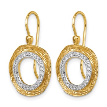 Herco 14K with White Rhodium Polished and Textured Diamond Circle Shephard Hook Dangle Earrings — alternate view