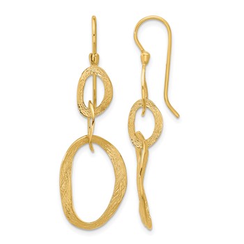 Herco 14K Polished and Textured Oval Shepard Hook Dangle Earrings