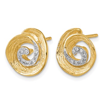 Herco 14K with White Rhodium Polished and Textured Diamond Swirl Post Earrings — alternate view