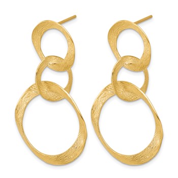 Herco 14K Polished and Brushed Wavy Triple Circle Link Post Dangle Earrings — alternate view