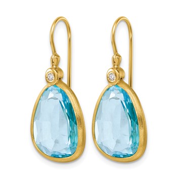 Herco 14K Polished and Satin Fancy Diamond and Blue Topaz Shephard Hook Dangle Earrings — alternate view