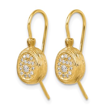 Herco 14K Polished and Textured Diamond Oval Shephard Hook Dangle Earrings — alternate view