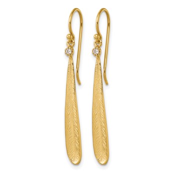 Herco 14K Brushed and Textured Diamond Leaf Shephard Hook Dangle Earrings — alternate view