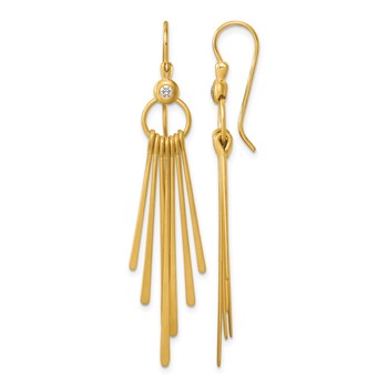 Herco 14K Polished and Satin Diamond Circle with Dangling Strips Shephard Hook Dangle Earrings